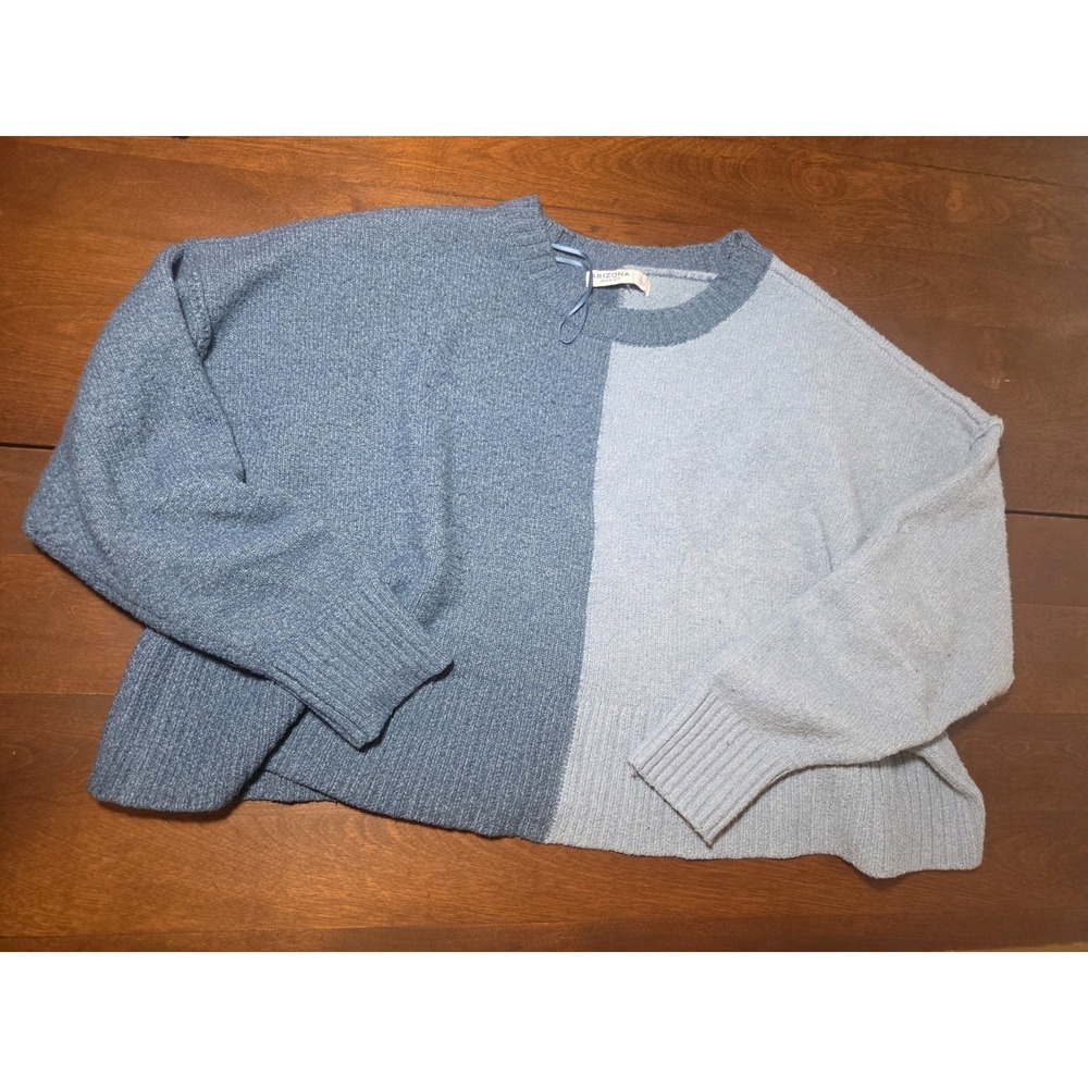 Arizona Jean Co. Color Block Sweater Blue Cropped Oversized Womens Size Large